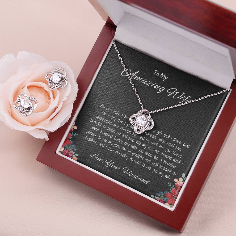 To My Amazing Wife - Love Knot Necklace & Earring Set, You Mean the World to Me