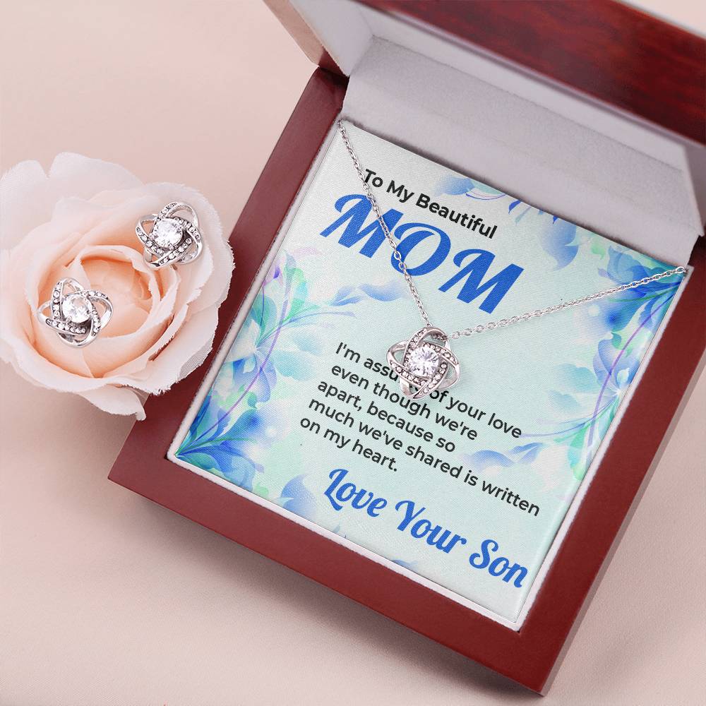 To My Beautiful Mom | Love Knot Necklace & Earring Set Gift from Son