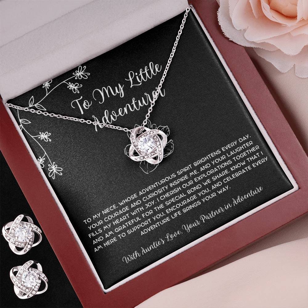To My Little Adventurer - From Aunt to Niece Love Knot Earring & Necklace Set - SOUVMOUR