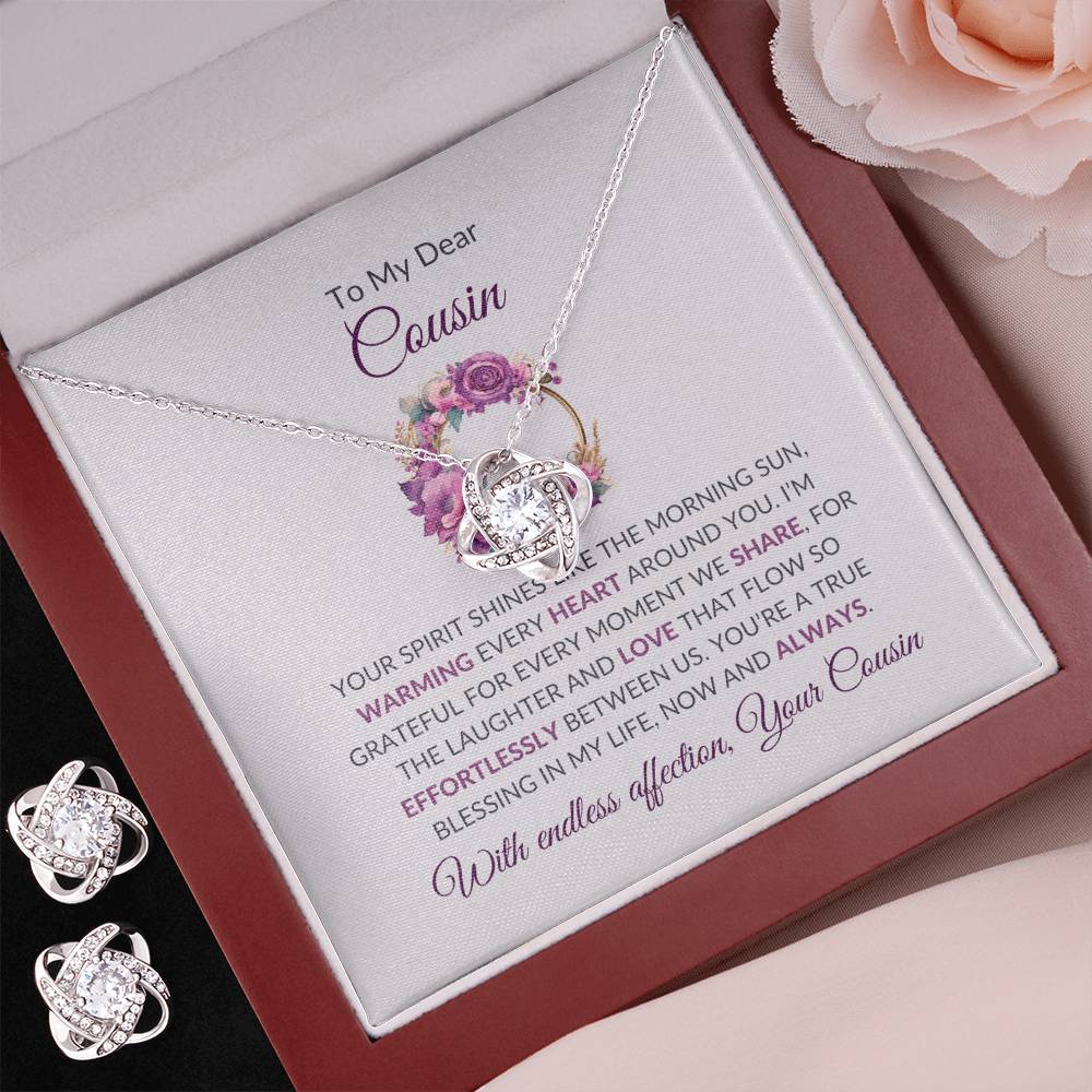Cousin Necklace | To My Dear Cousin - Love Knot Necklace & Earring Set | Cousin Friendship Necklace