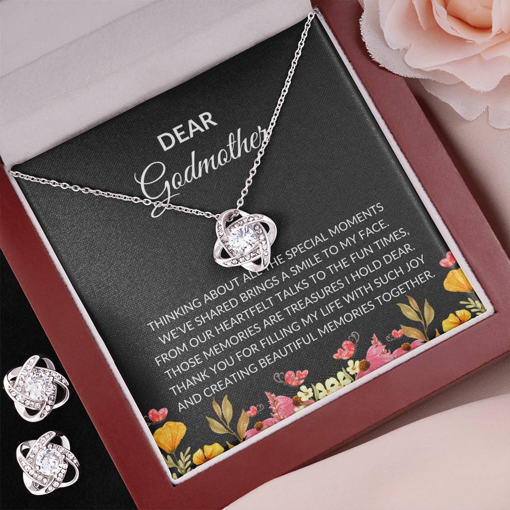 To My Dear Godmother Love Knot Necklace & Earring Set with Heartfelt Message | Necklace for Godmother