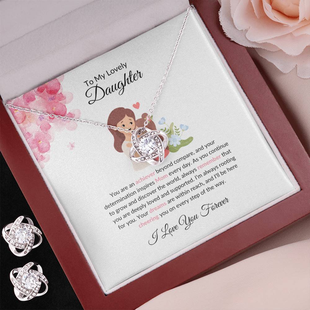 To My Lovely Daughter – Heartfelt Love Knot Beauty Earring & Necklace Gift Bundle