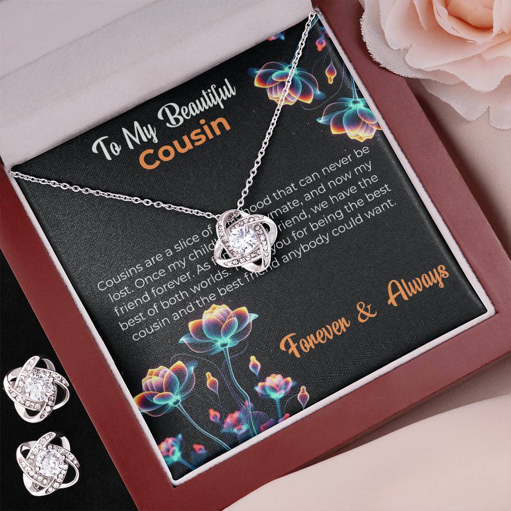 Cousin Necklace | To My Beautiful Cousin - Love Knot Necklace & Earring Set | Cousin Friendship Necklace