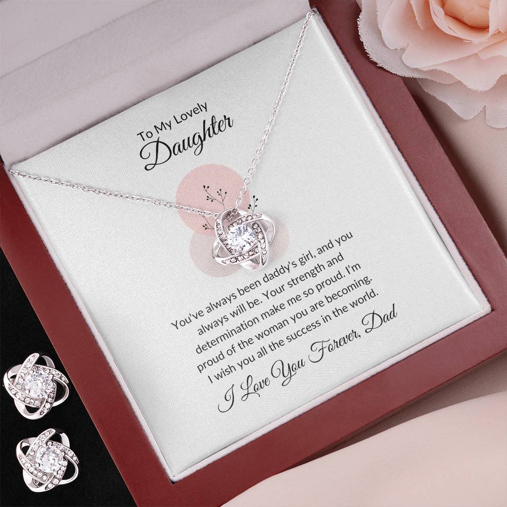 To My Lovely Daughter Heartfelt Love Knot Earring & Necklace Set Gift For Daughter - SOUVMOUR