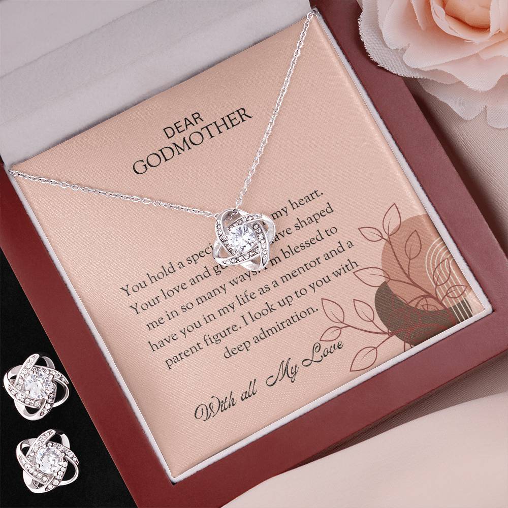 To My Special Godmother Love Knot Necklace & Earring Set with Heartfelt Message | Necklace for Godmother