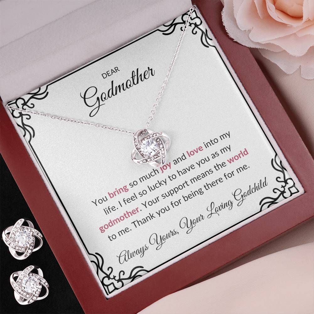 To My Lovely Godmother Love Knot Necklace & Earring Set with Heartfelt Message | Necklace for Godmother