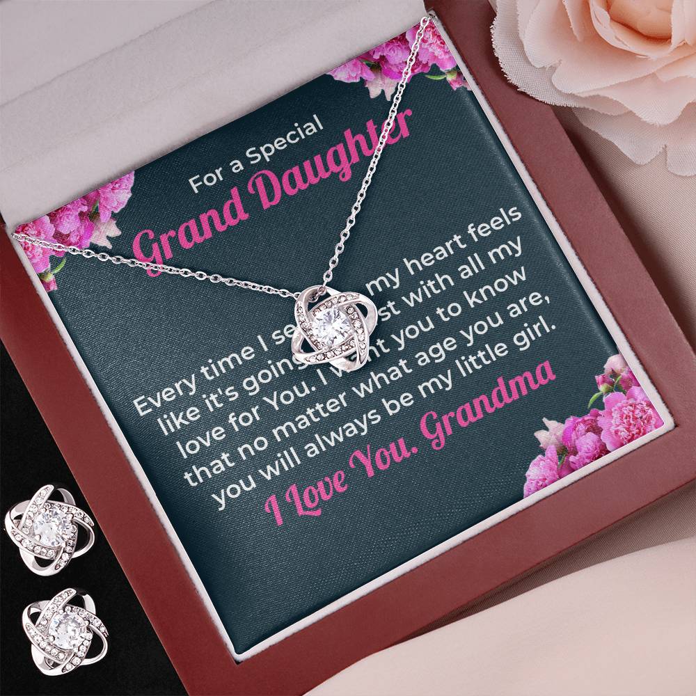 To My Special Granddaughter | Love Knot Necklace & Earring Set Gift from Grandma