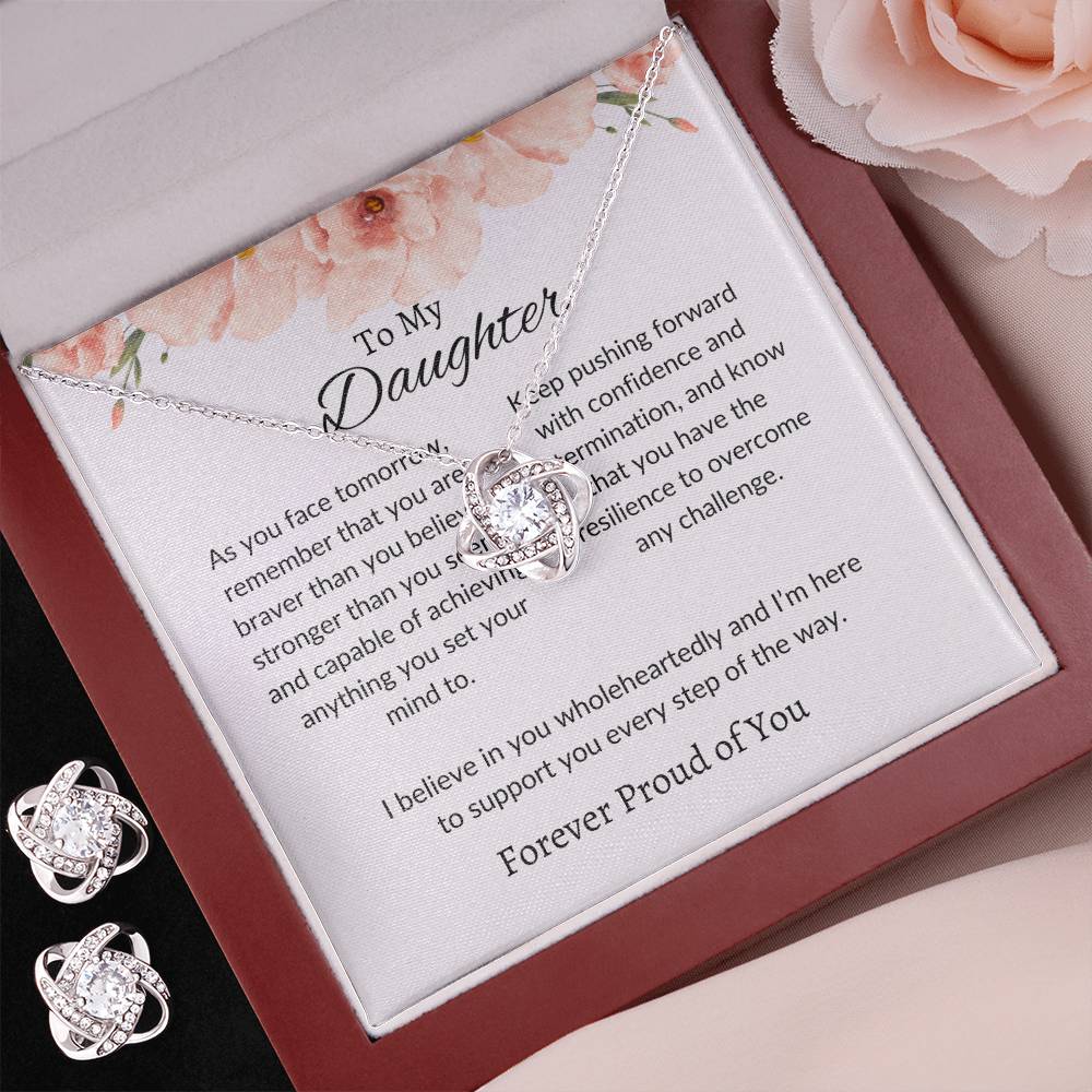 To My Daughter – Heartfelt Love Knot Beauty Earring & Necklace Bundle Gift