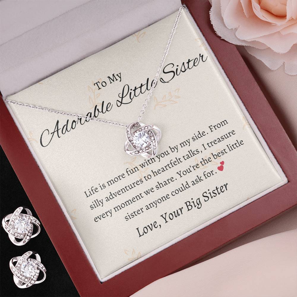 To My Adorable Little Sister - Love Knot Earring & Necklace Set | Forever Connected
