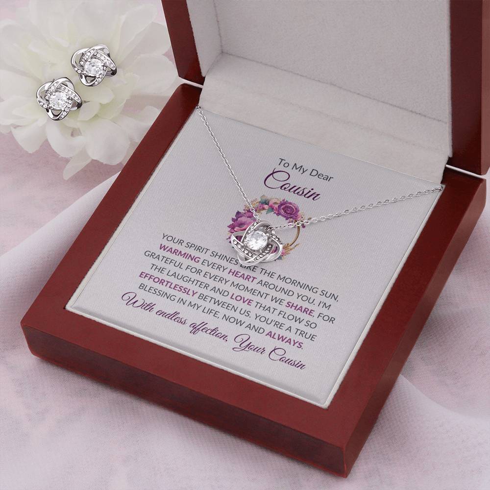 Cousin Necklace | To My Dear Cousin - Love Knot Necklace & Earring Set | Cousin Friendship Necklace
