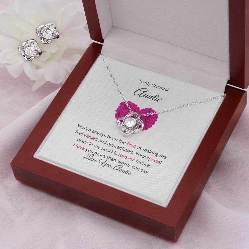 Elegant Love Knot Earring and Necklace Set Gift for Aunt With LED Box - SOUVMOUR