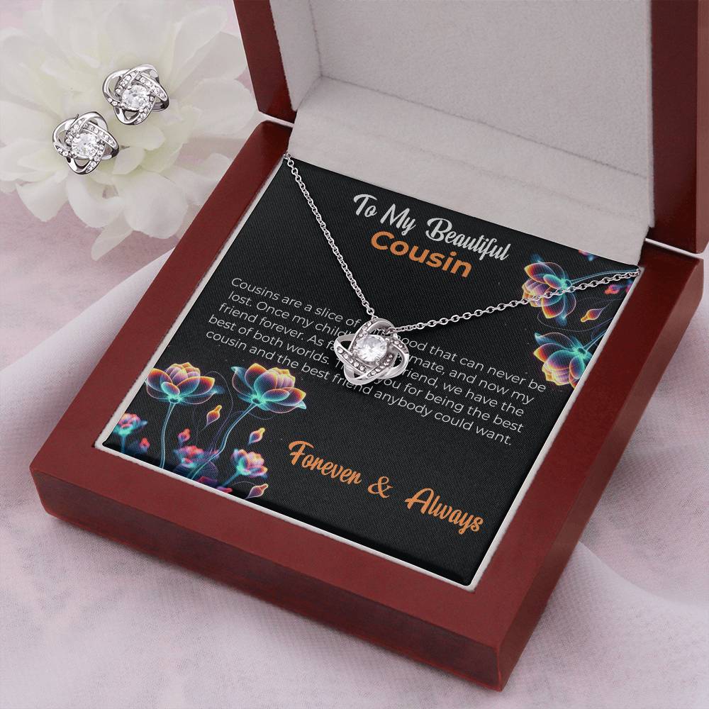 Cousin Necklace | To My Beautiful Cousin - Love Knot Necklace & Earring Set | Cousin Friendship Necklace