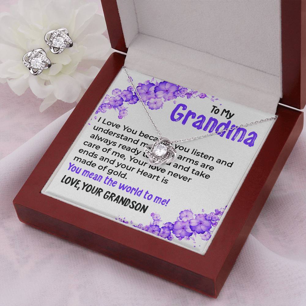 To My Grandma, My World | Stunning Love Knot Necklace Gift from Grandson | Gift for Grandma