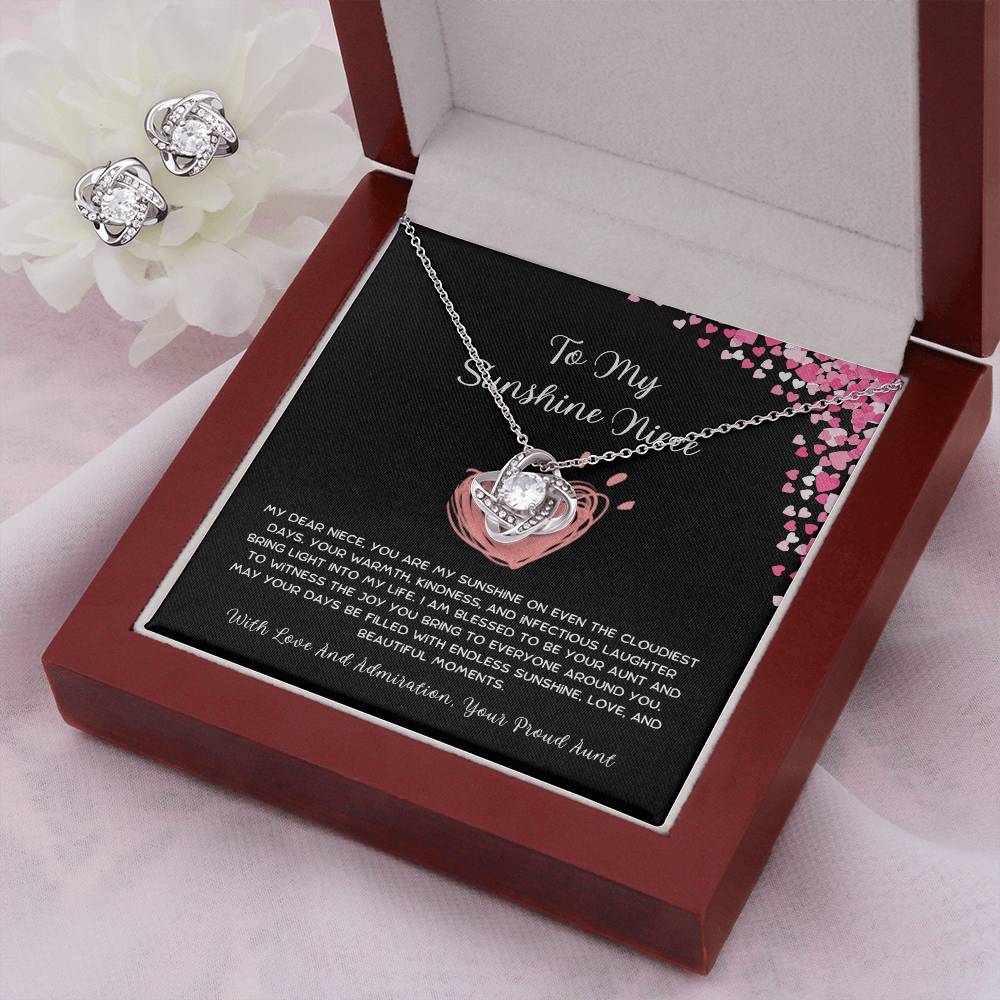 To My Sunshine Niece - From Aunt to Niece Love Knot Earring & Necklace Set - SOUVMOUR