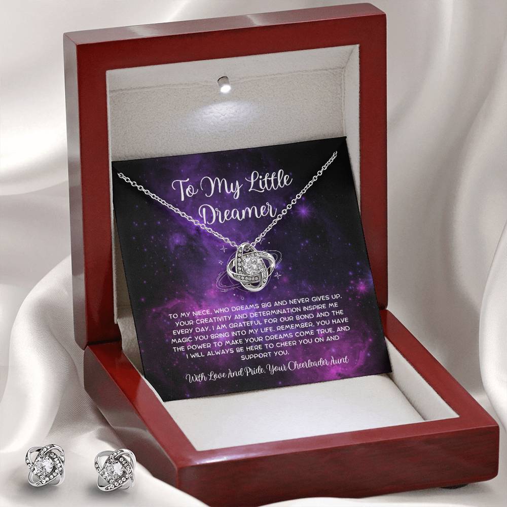 To My Little Dreamer - From Aunt to Niece Love Knot Earring & Necklace Set - SOUVMOUR