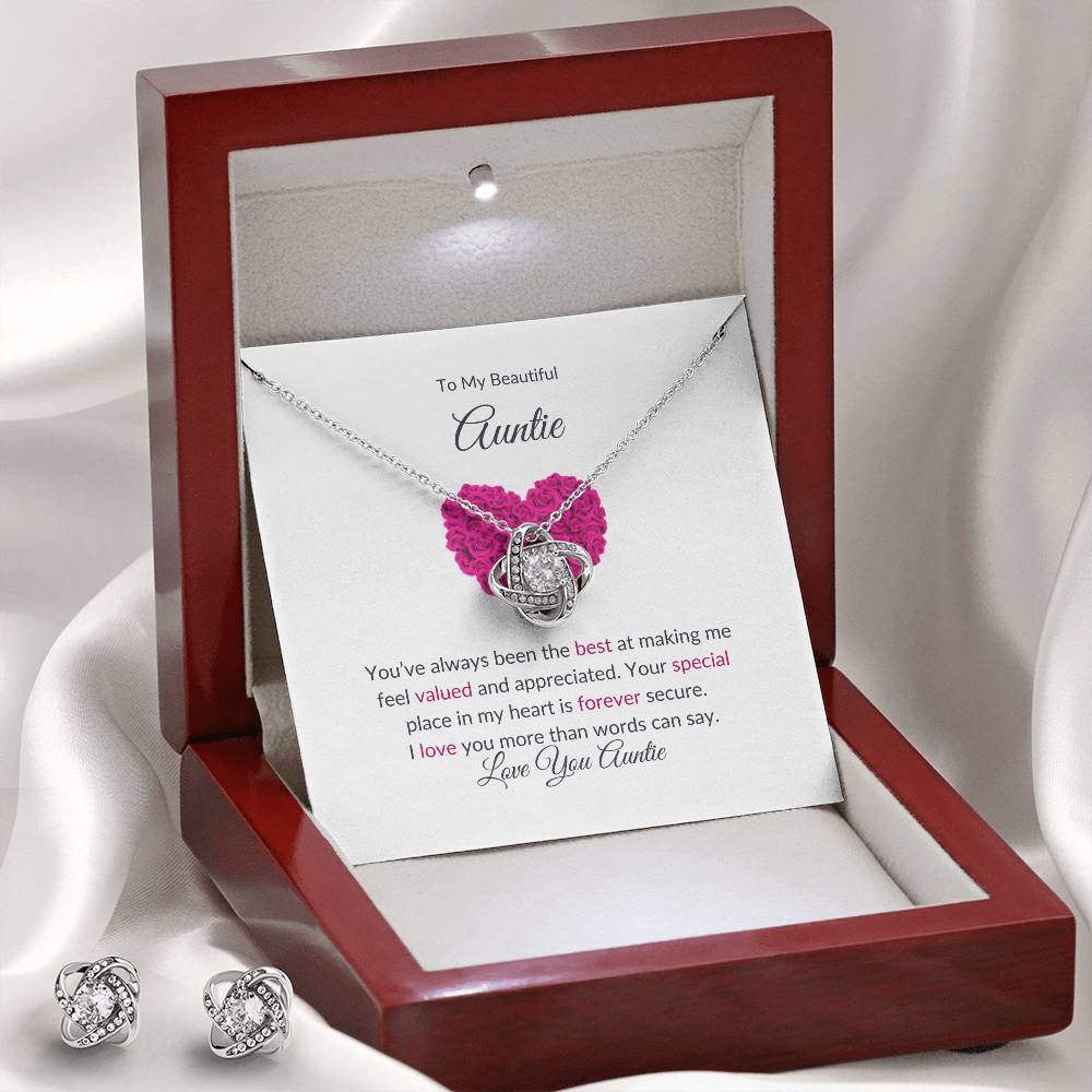 Elegant Love Knot Earring and Necklace Set Gift for Aunt With LED Box - SOUVMOUR