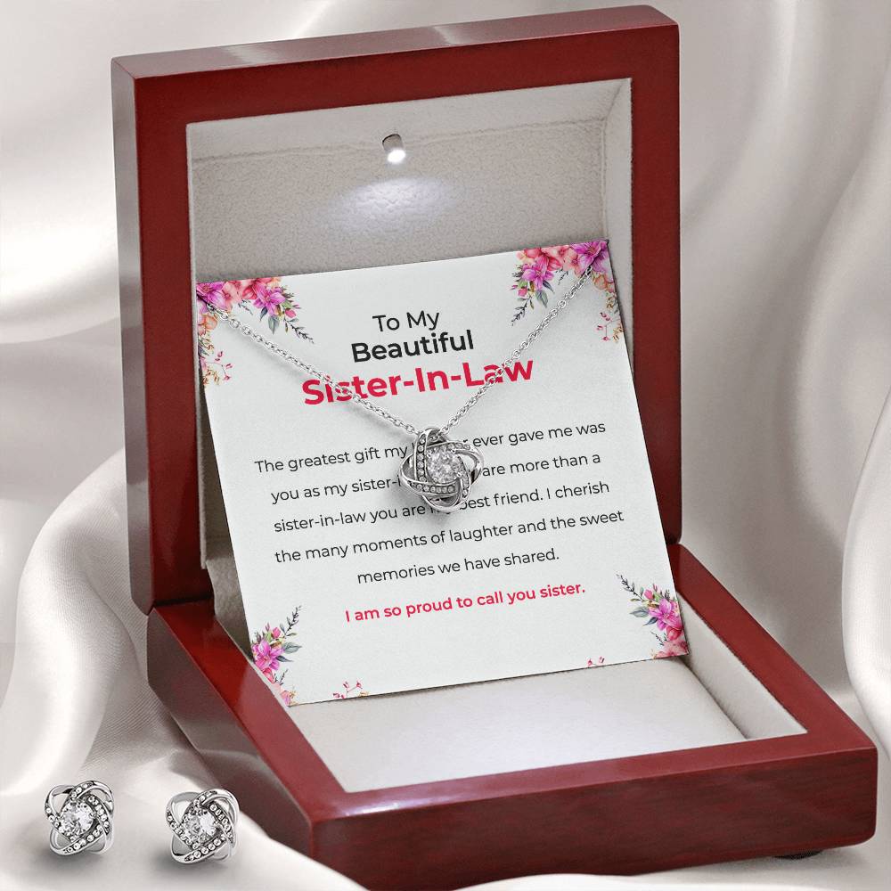 To My Beautiful Sister-in-Law | Love Knot Necklace & Earring Set | Gift for Sister-in-Law