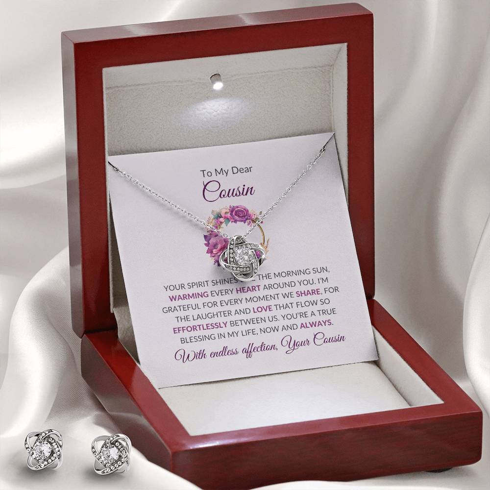 Cousin Necklace | To My Dear Cousin - Love Knot Necklace & Earring Set | Cousin Friendship Necklace