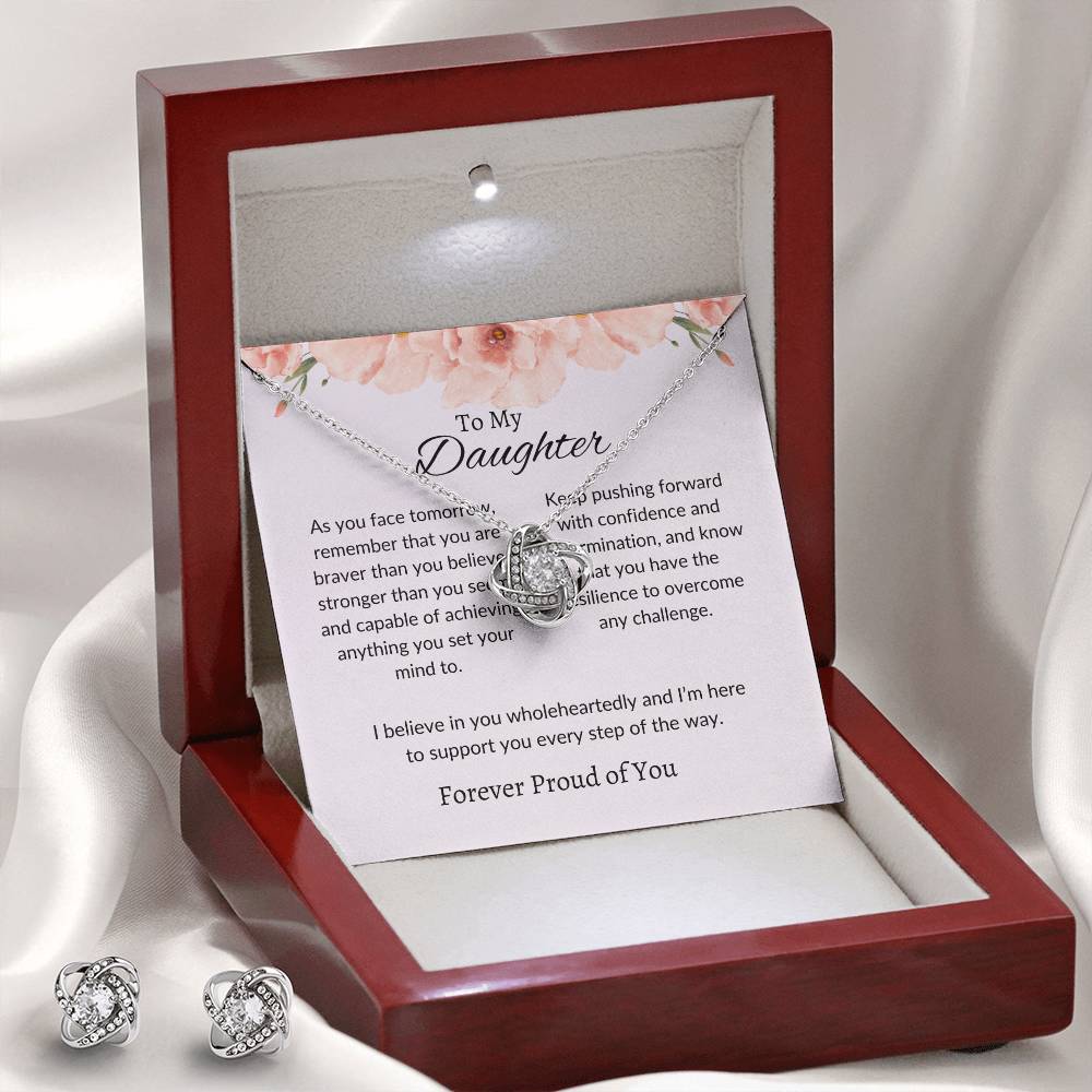 To My Daughter – Heartfelt Love Knot Beauty Earring & Necklace Bundle Gift