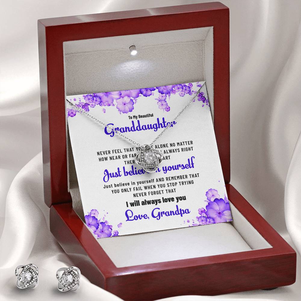 To My Beautiful Granddaughter | Love Knot Necklace & Earring Set Gift from Grandpa