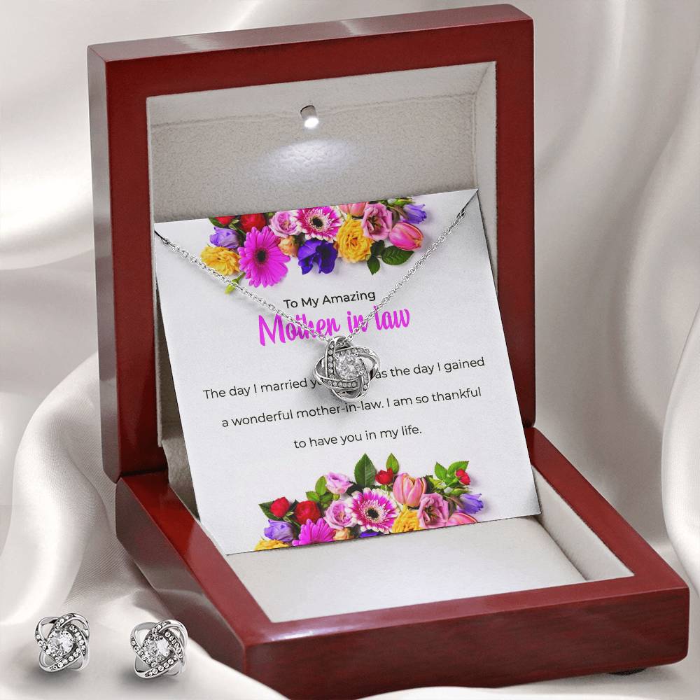 To My Amazing Mother-in-law | Love Knot Necklace & Earring Set | Thoughtful Gift for Mother-in-law