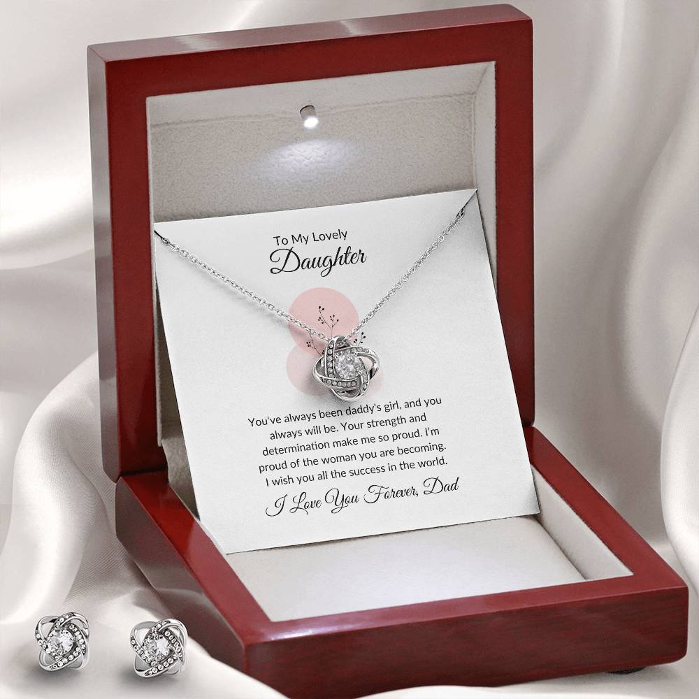 To My Lovely Daughter Heartfelt Love Knot Earring & Necklace Set Gift For Daughter - SOUVMOUR