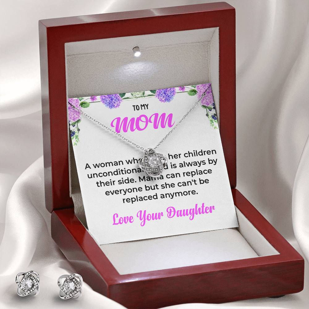 To My Mom The Woman Who Loves Me Unconditionally | Love Knot Necklace & Earring Set