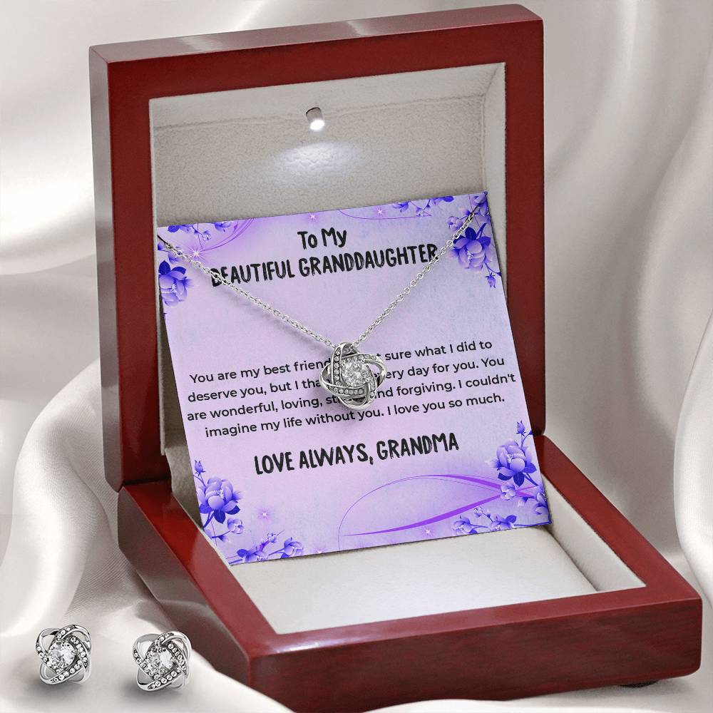 To My Wonderful Granddaughter | Love Knot Necklace & Earring Set Gift from Grandma
