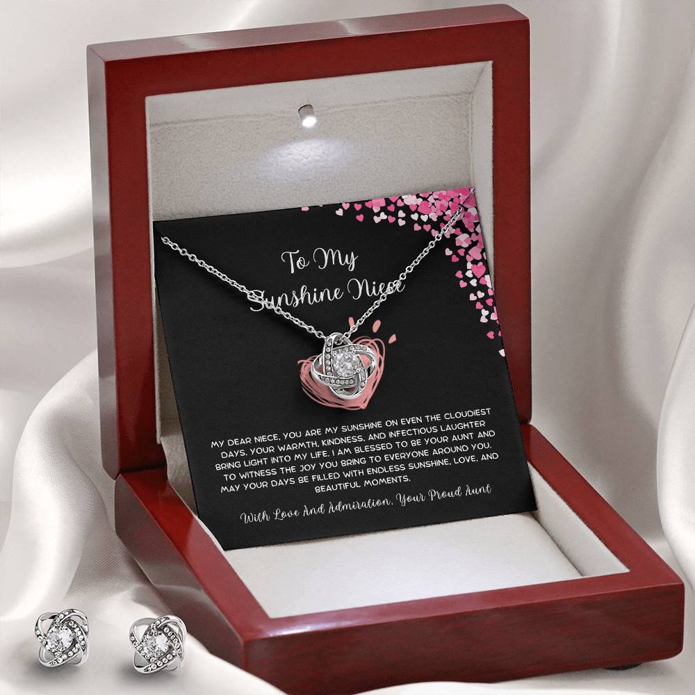 To My Sunshine Niece - From Aunt to Niece Love Knot Earring & Necklace Set - SOUVMOUR
