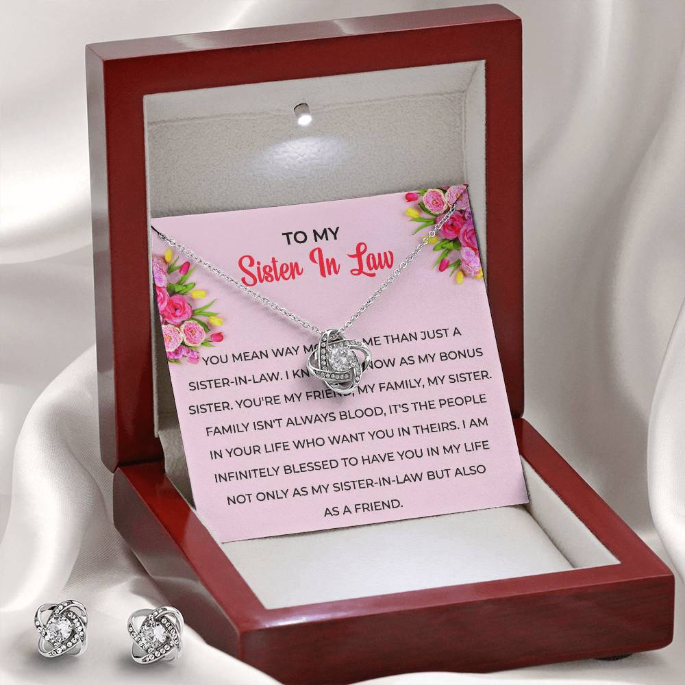 To My Sister-in-Law | Love Knot Necklace & Earring Set | Gift for Sister-in-Law