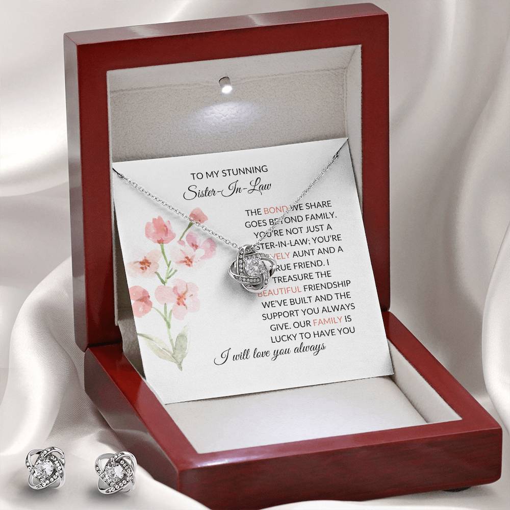 To My Stunning Sister-in-Law | Love Knot Necklace & Earring Set | Gift for Sister-in-Law