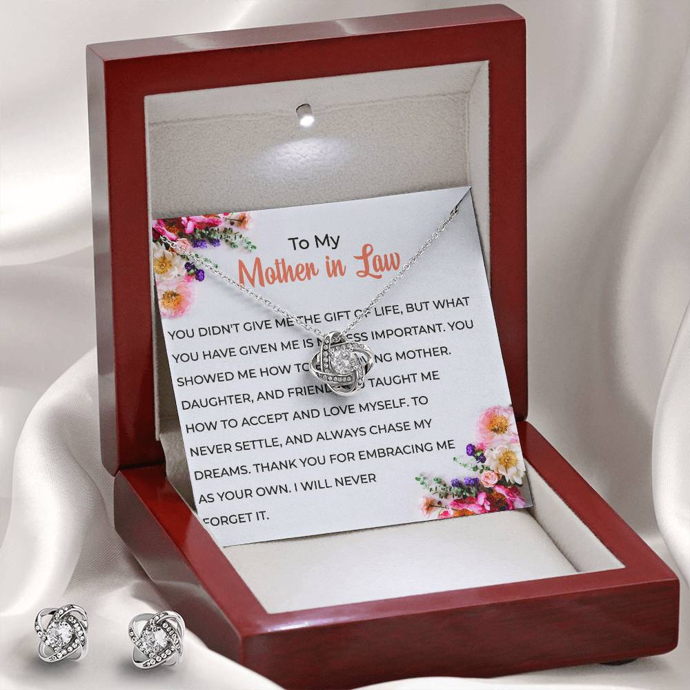 To My Cherished Mother-in-law | Love Knot Necklace & Earring Set | Elegant Mother-in-law Gift