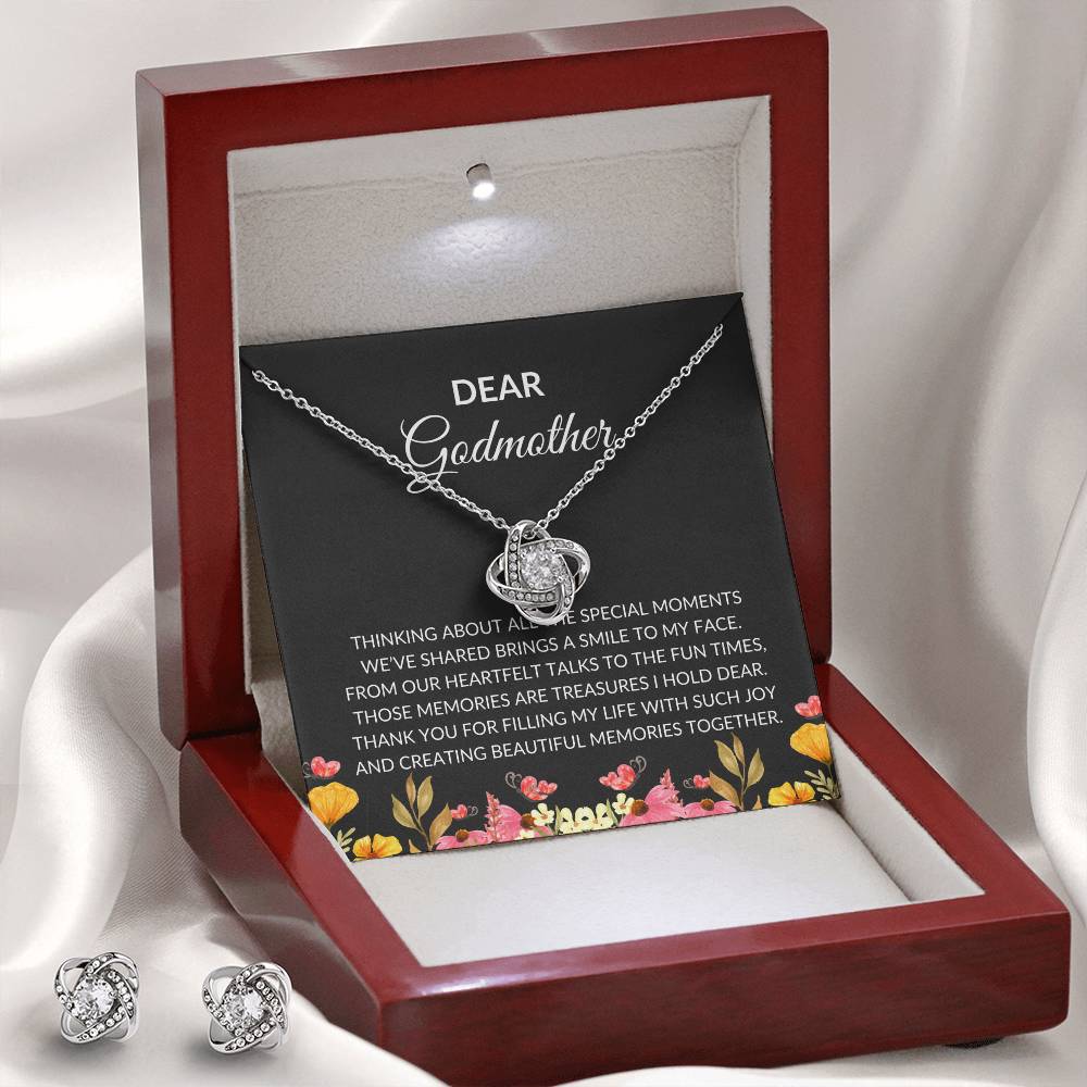 To My Dear Godmother Love Knot Necklace & Earring Set with Heartfelt Message | Necklace for Godmother