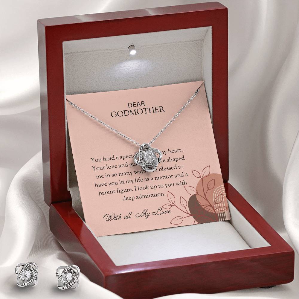 To My Special Godmother Love Knot Necklace & Earring Set with Heartfelt Message | Necklace for Godmother