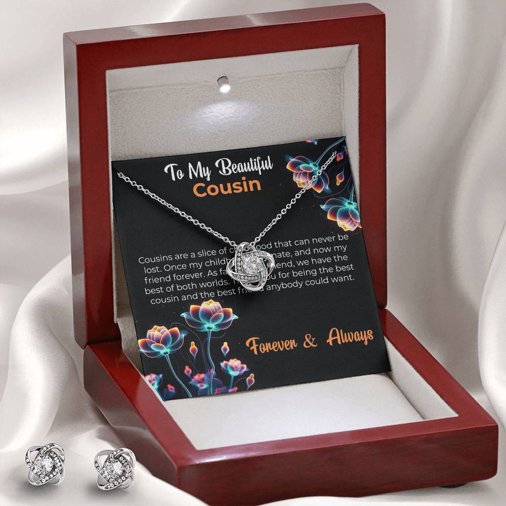 Cousin Necklace | To My Beautiful Cousin - Love Knot Necklace & Earring Set | Cousin Friendship Necklace
