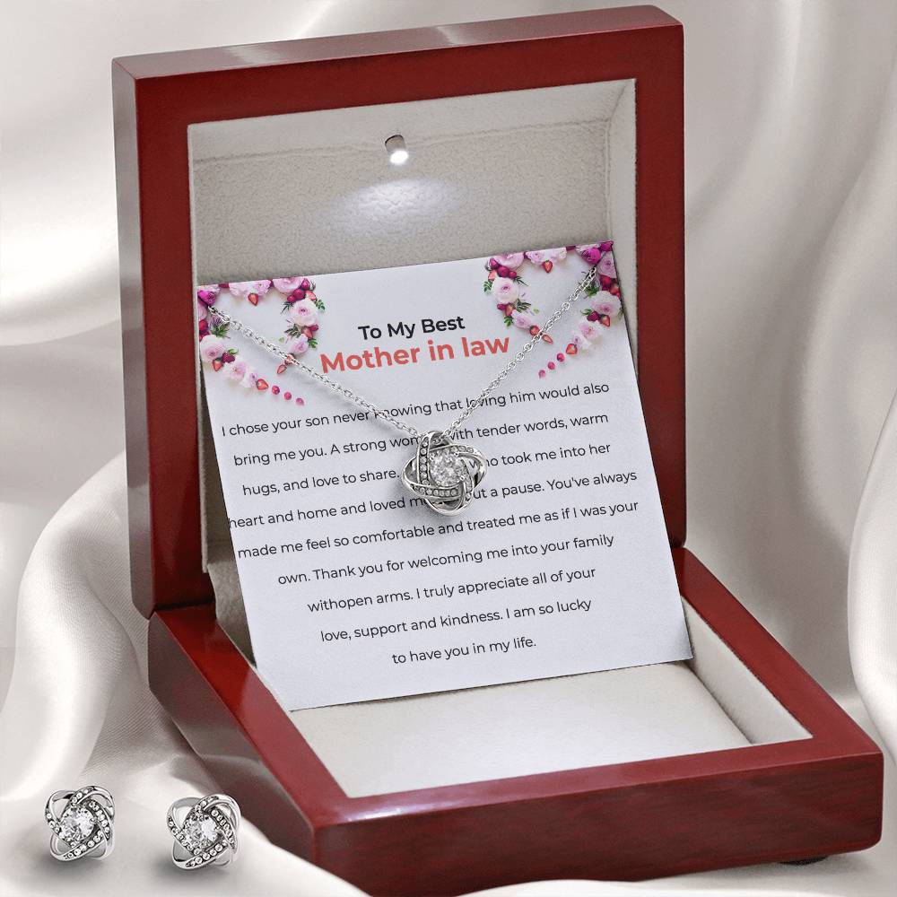 To the Best Mother-in-law | Love Knot Necklace & Earring Set | Cherished Mother-in-law Gift