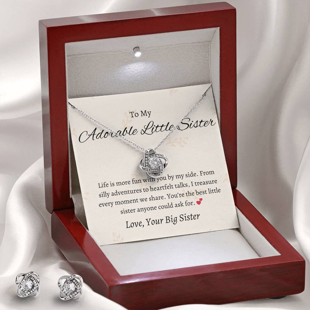 To My Adorable Little Sister - Love Knot Earring & Necklace Set | Forever Connected
