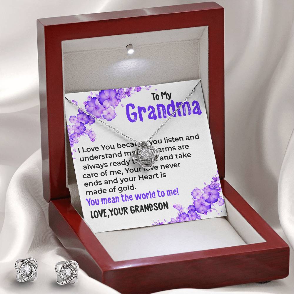To My Grandma, My World | Stunning Love Knot Necklace Gift from Grandson | Gift for Grandma