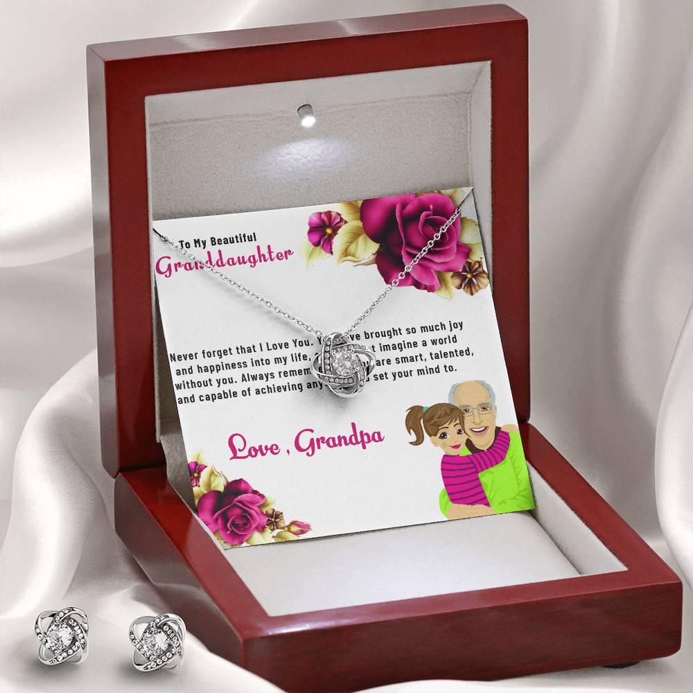 To My Lovely Granddaughter | Love Knot Necklace & Earring Set Gift from Grandpa