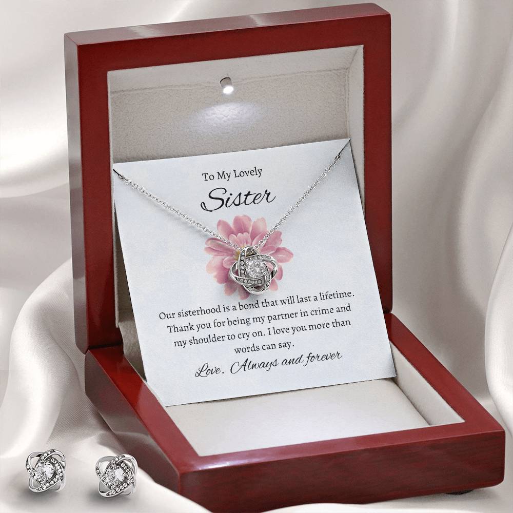 To My Lovely Sister - Love Knot Earring & Necklace Set | Love Always Necklace For Sister