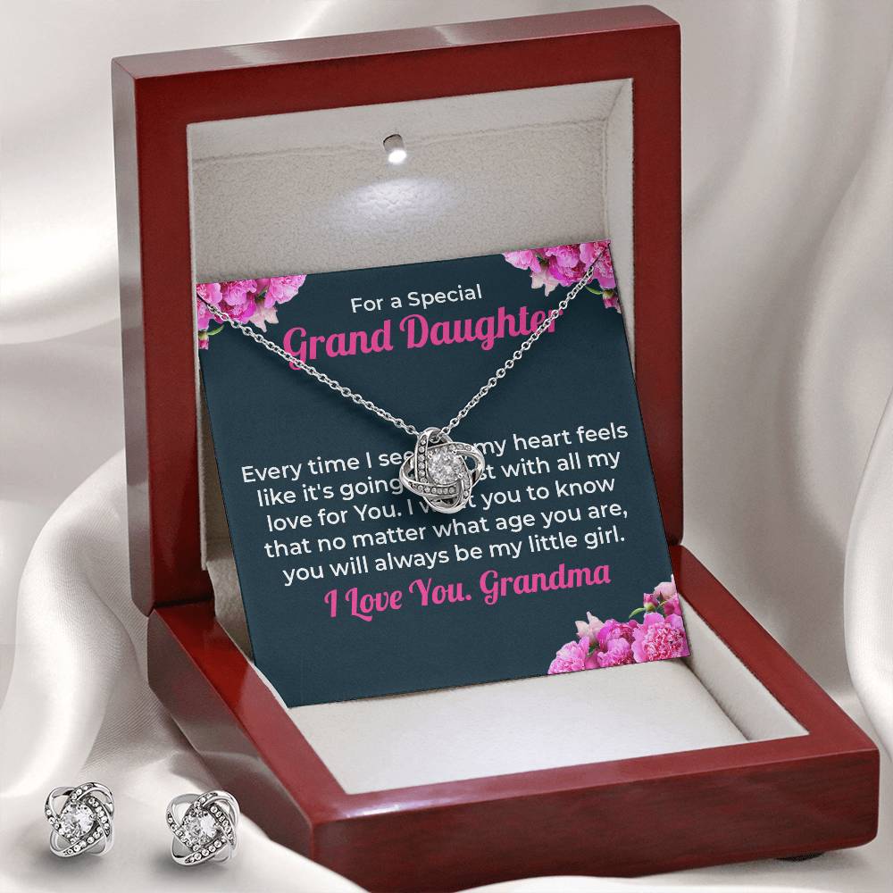 To My Special Granddaughter | Love Knot Necklace & Earring Set Gift from Grandma