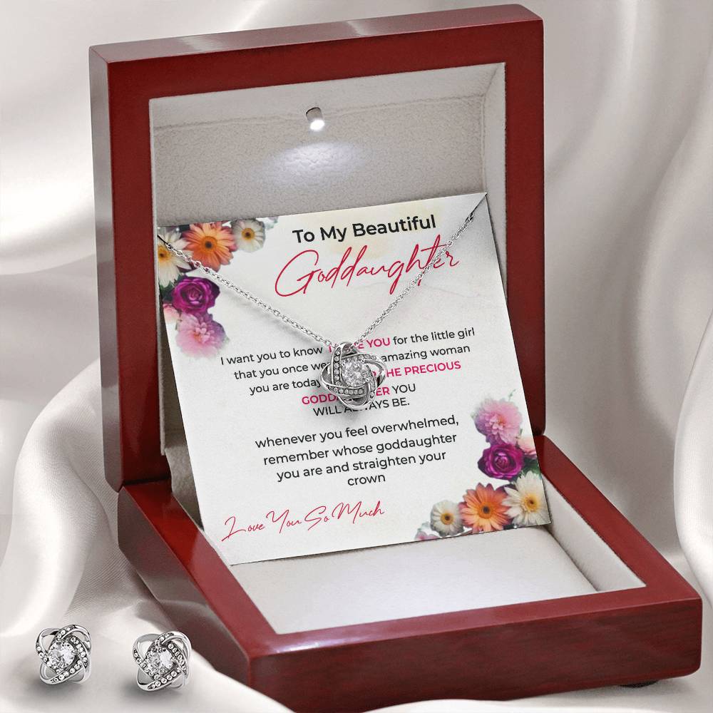 Love Knot Necklace & Earring Set | To My Beautiful Goddaughter | Cherish Every Moment Together | Goddaughter Gift
