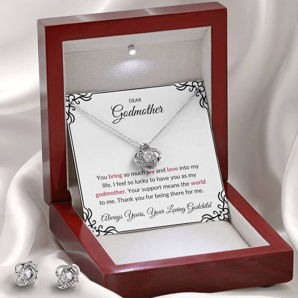 To My Lovely Godmother Love Knot Necklace & Earring Set with Heartfelt Message | Necklace for Godmother