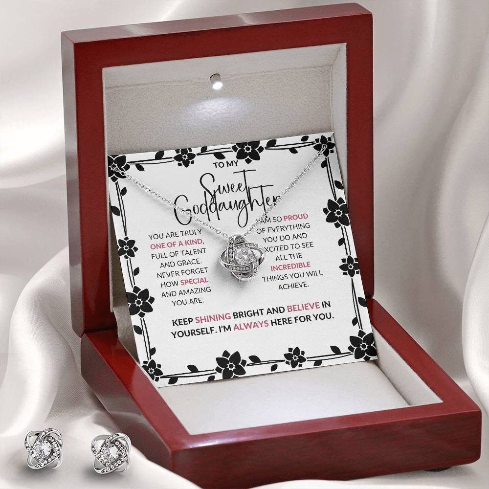 Love Knot Necklace & Earring Set | To My Sweet Goddaughter | A Timeless Reminder of Our Bond | Goddaughter Gift
