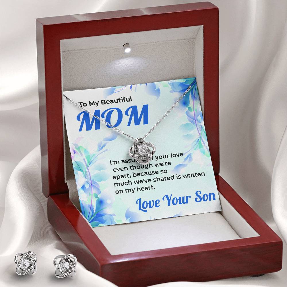 To My Beautiful Mom | Love Knot Necklace & Earring Set Gift from Son