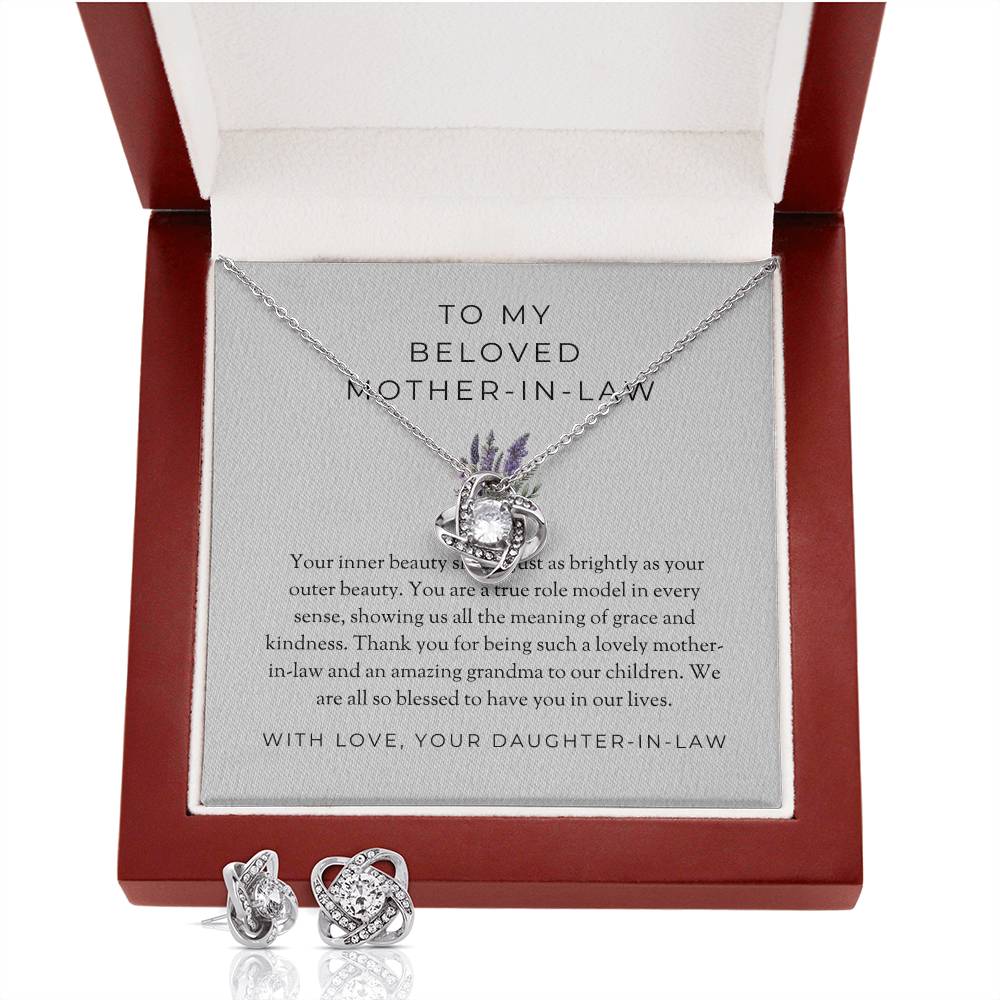 To My Beloved Mother-in-law | Love Knot Necklace & Earring Set | Heartfelt Gift for Mother-in-law