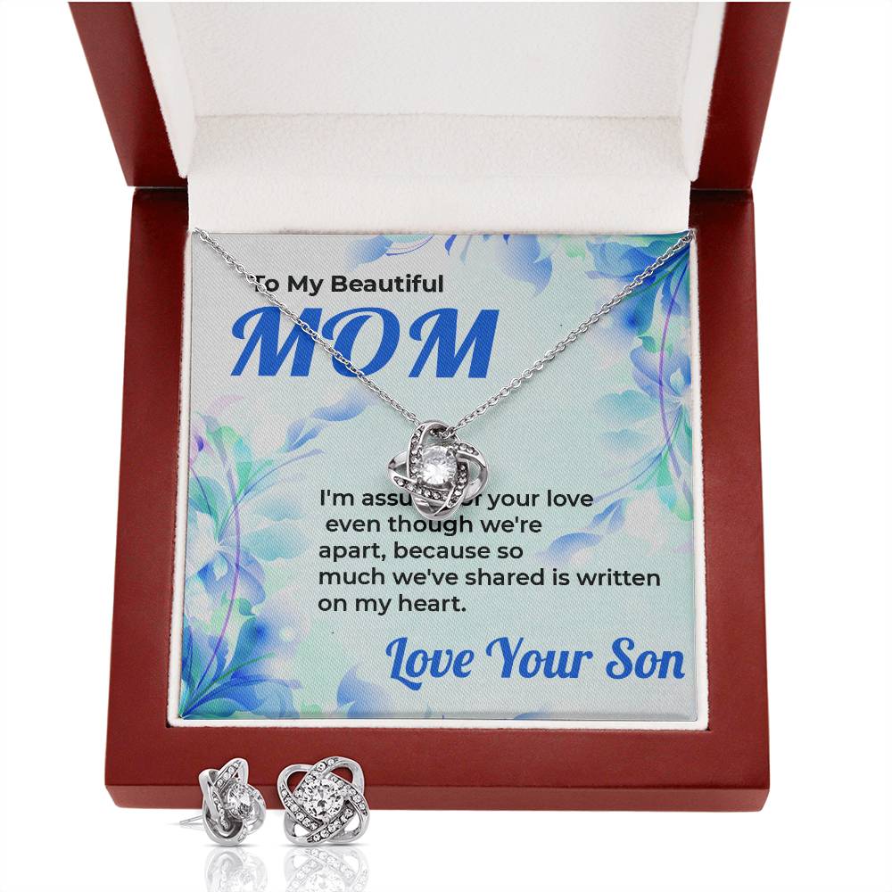 To My Beautiful Mom | Love Knot Necklace & Earring Set Gift from Son
