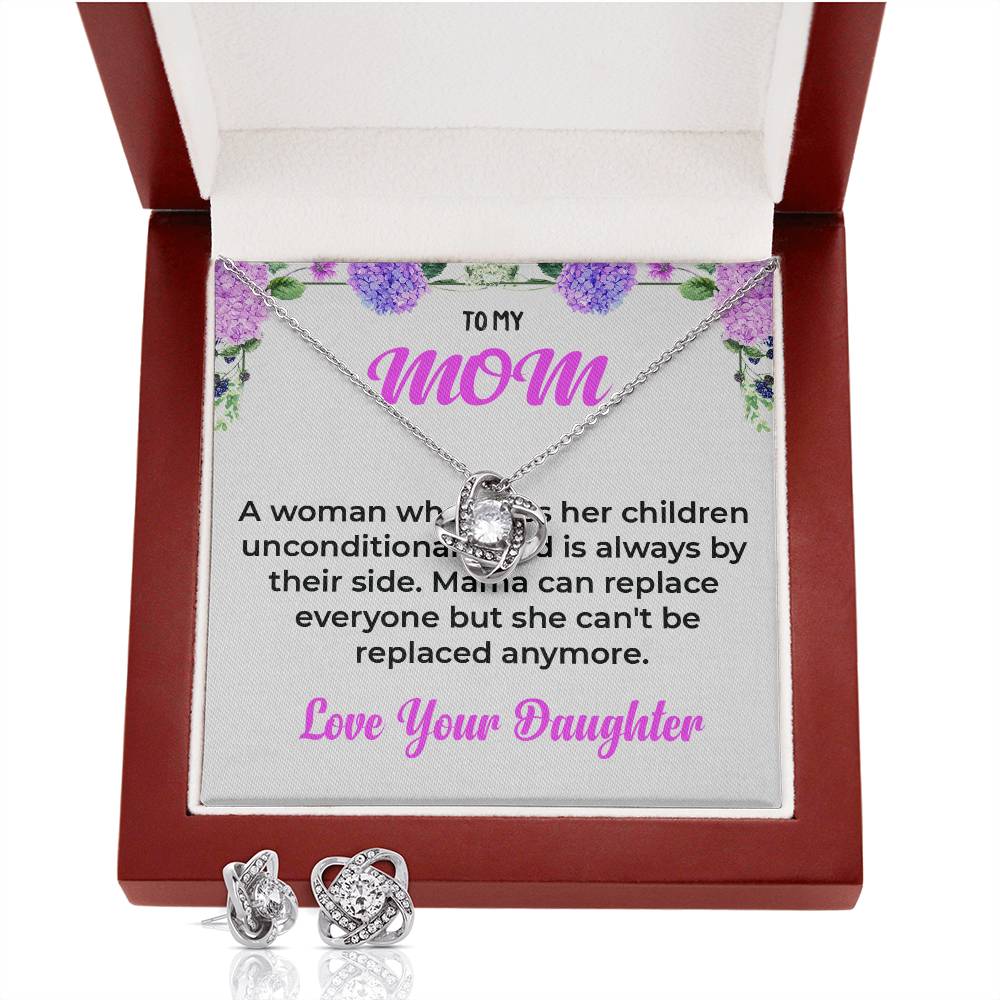 To My Mom The Woman Who Loves Me Unconditionally | Love Knot Necklace & Earring Set