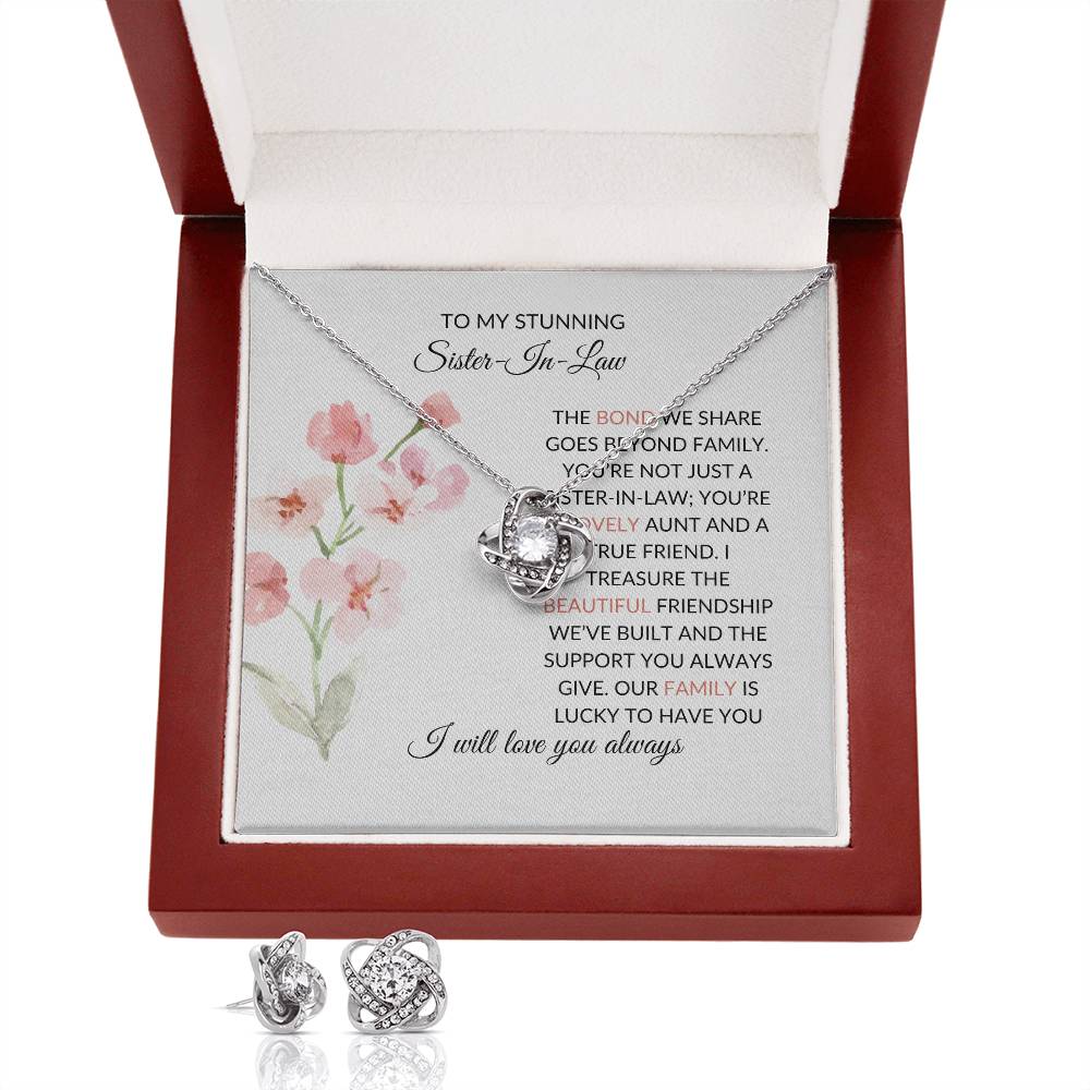 To My Stunning Sister-in-Law | Love Knot Necklace & Earring Set | Gift for Sister-in-Law