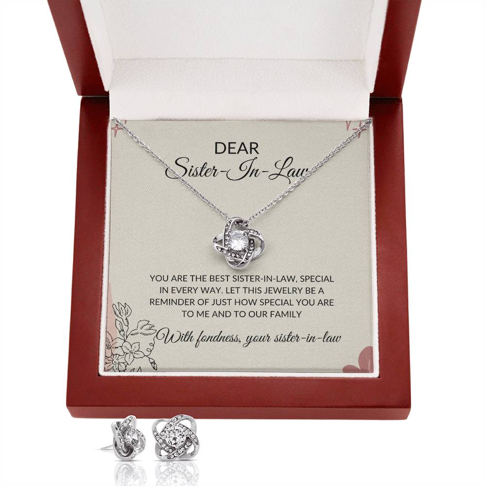 To My Dear Sister-in-Law | Love Knot Necklace & Earring Set | Gift for Sister-in-Law
